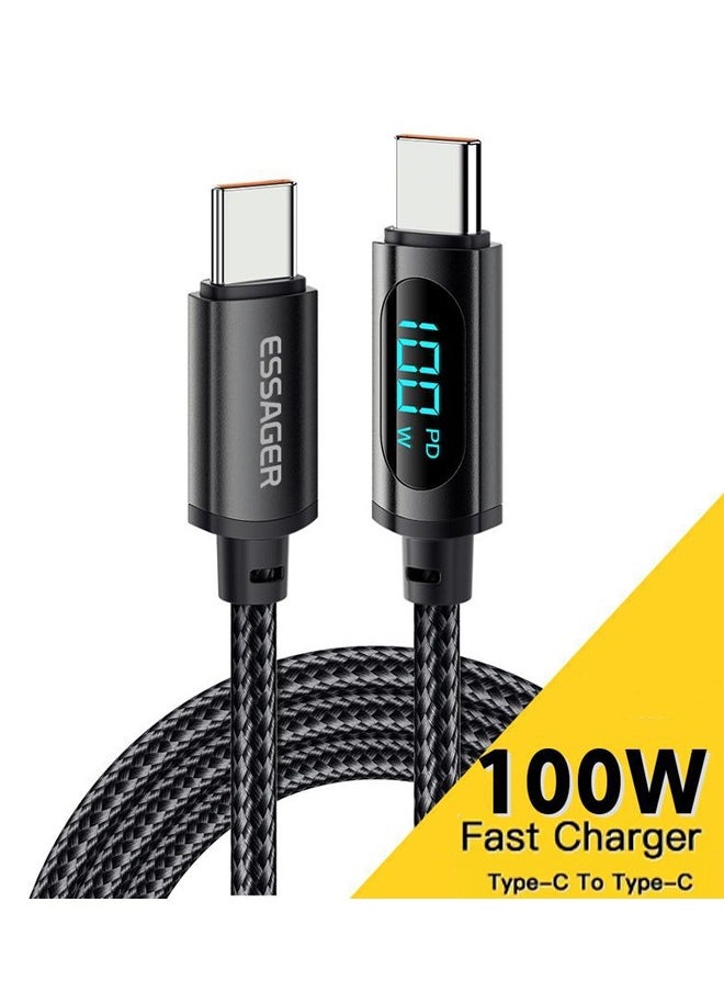 ESSAGER 100W USB C to USB C Fast Charge Data cable With LED Display, For iPhone 16/15, iPad Air/iPad Pro, MacBook Pro, Samsung Galaxy S21/S10/S9/Plus, Super Fast Charge and Real-time Power Display Cable  - Image 1