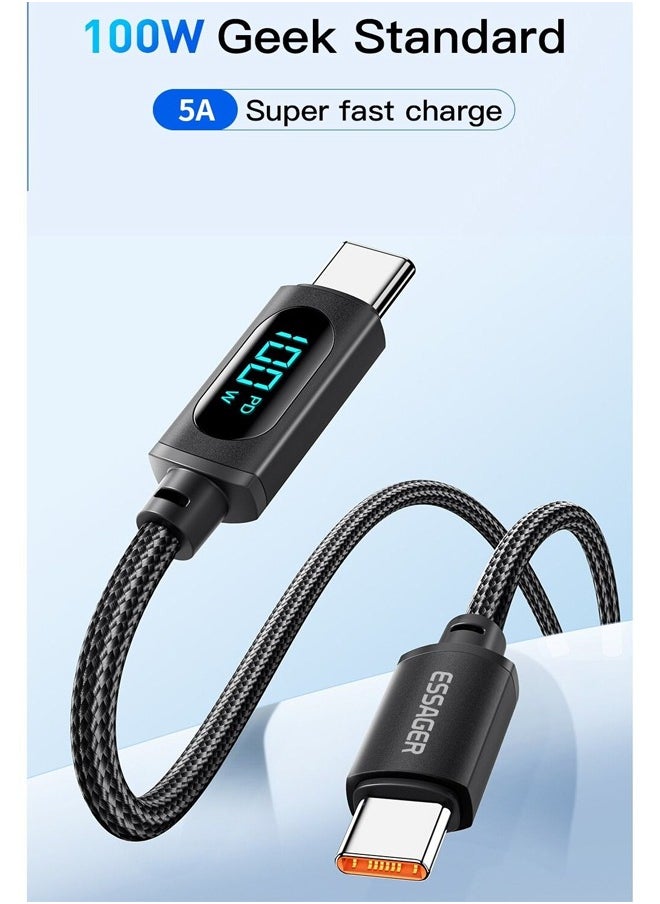 ESSAGER 100W USB C to USB C Fast Charge Data cable With LED Display, For iPhone 16/15, iPad Air/iPad Pro, MacBook Pro, Samsung Galaxy S21/S10/S9/Plus, Super Fast Charge and Real-time Power Display Cable  - Image 3
