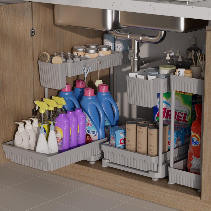 Sevenblue 3 Pack MultiPurpose PullOut Storage Organizers 2Tier LShaped Under SinkCabinet Organizers and Storage for Bathroom KitchenGrey1485 Inch - Image 2