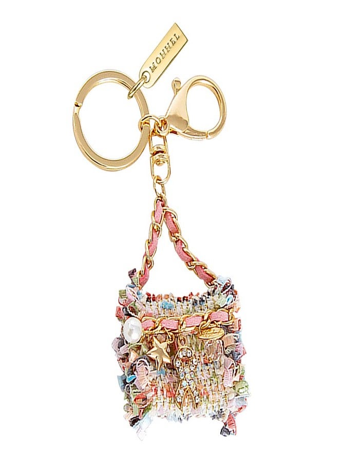 MONNEL MZ945 Gorgeous Tweed Cloth Handbag Charm Pendant Lobster Clasp Key Ring Keychain (Multicolor) - Image 1