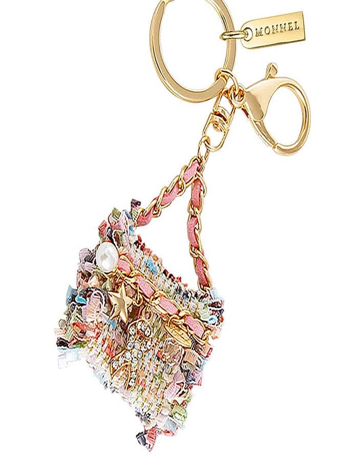 MONNEL MZ945 Gorgeous Tweed Cloth Handbag Charm Pendant Lobster Clasp Key Ring Keychain (Multicolor) - Image 2
