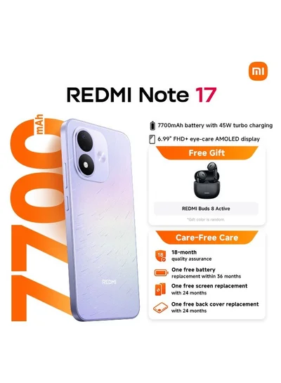 صفقة شاومي Redmi Note 17 Dual SIM 4G Purple 8GB RAM 256GB With Free Buds 8 Active (Color of Gift May Vary) - Middle East Version على Noon EG
