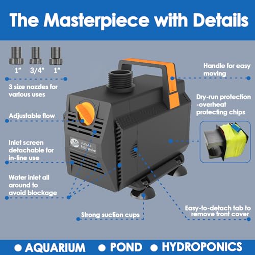 AquaMiracle 1200GPH Submersible Water Pump Pond Pump(4500L/H, 70W), Water Fountain Pump Aquarium Water Pump with Flow Control for Fish Tank, Waterfall, Statuary, Filtration, Water feature, Hydroponics - Image 3