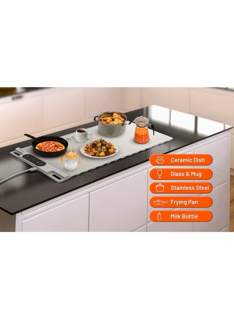 porodo Warming Mat for Food, Electric Warming Tray with 3 Temperature Settings, Rollable & Portable Silicone, Mat Full Surface Heating, for Parties, Gatherings, Everyday Use (White) - Image 4