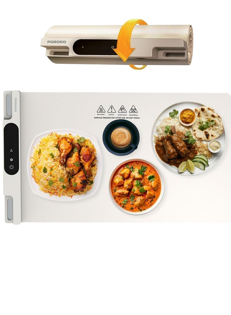 porodo Warming Mat for Food, Electric Warming Tray with 3 Temperature Settings, Rollable & Portable Silicone, Mat Full Surface Heating, for Parties, Gatherings, Everyday Use (White) - Image 2