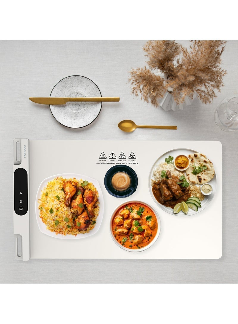 porodo Warming Mat for Food, Electric Warming Tray with 3 Temperature Settings, Rollable & Portable Silicone, Mat Full Surface Heating, for Parties, Gatherings, Everyday Use (White) - Image 3