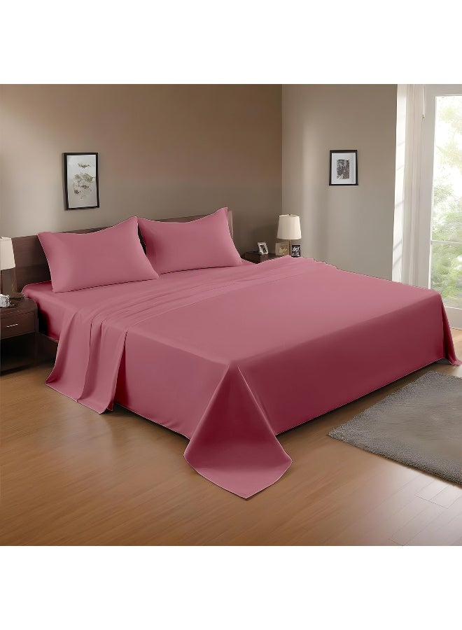 Rest 3-Piece Mauve Plush 200x220  Flat Bedsheet Set Includes 1 Deep Pocket Flat Bedsheet and 2 Pillow Covers, Breathable and Machine Washable - Image 1