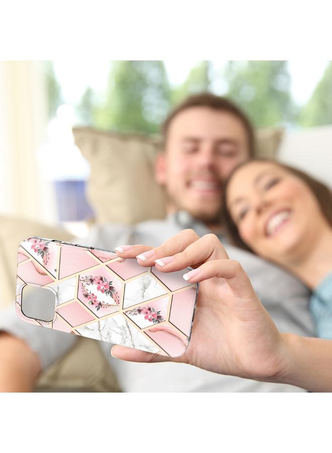 زبون جراب لهاتف iPhone 13 Pro مصنوع من مادة TPU المقاومة للصدمات بتصميم زهور رخامية مطلية بالكهرباء - Image 2