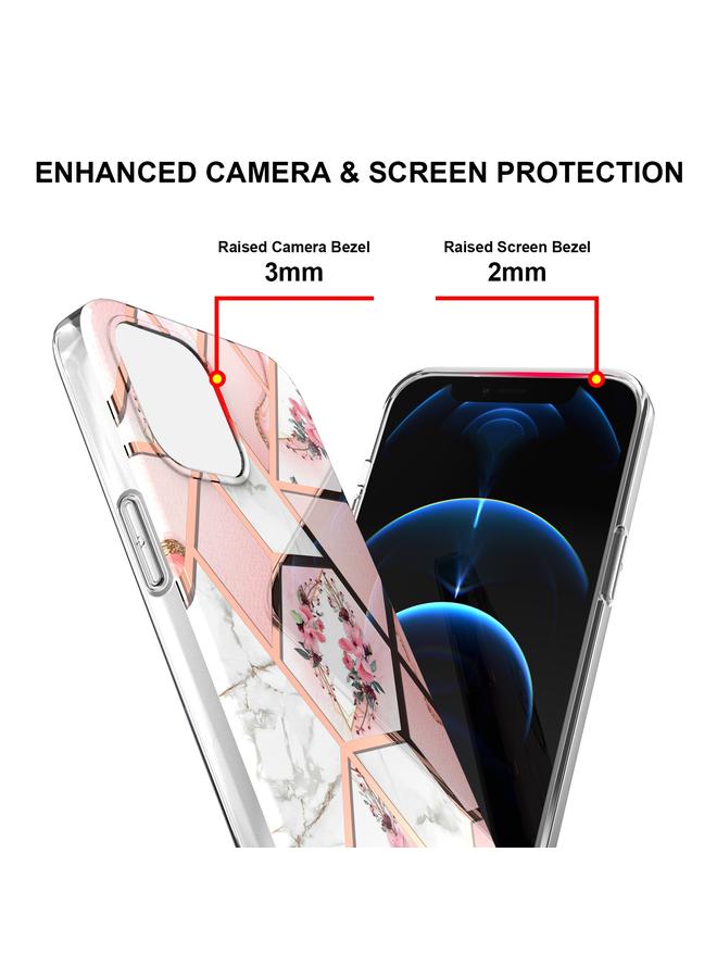 زبون جراب لهاتف iPhone 13 Pro مصنوع من مادة TPU المقاومة للصدمات بتصميم زهور رخامية مطلية بالكهرباء - Image 5