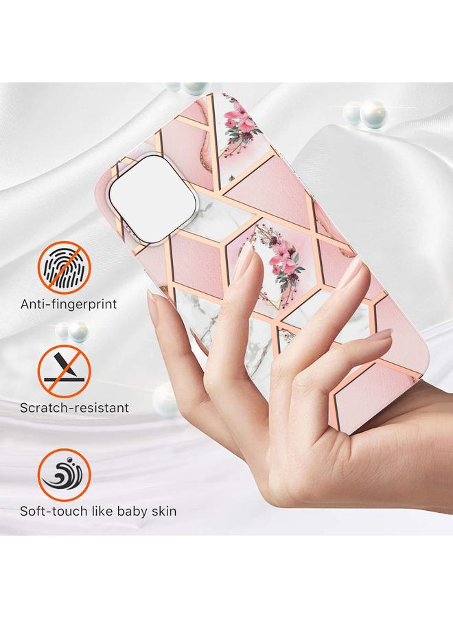 زبون جراب لهاتف iPhone 13 Pro مصنوع من مادة TPU المقاومة للصدمات بتصميم زهور رخامية مطلية بالكهرباء - Image 3