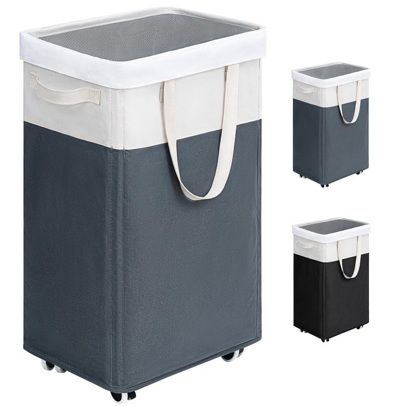 Goodpick Laundry Basket with Wheels 75L Laundry Hamper for Dirty Clothes College Dorm Essentials Clothes Hamper for Livng Room GreyWhite