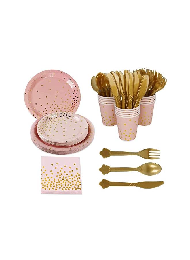 Raxoom Party Supplies Disposable Tableware - AMERTEER Paper Dinnerware, Paper Plates, Cutlery, Napkins, Cups, Cutlery(Spoons, Forks, Knives) for Wedding,birthday party, Baby Shower, Serves 24 - Image 2