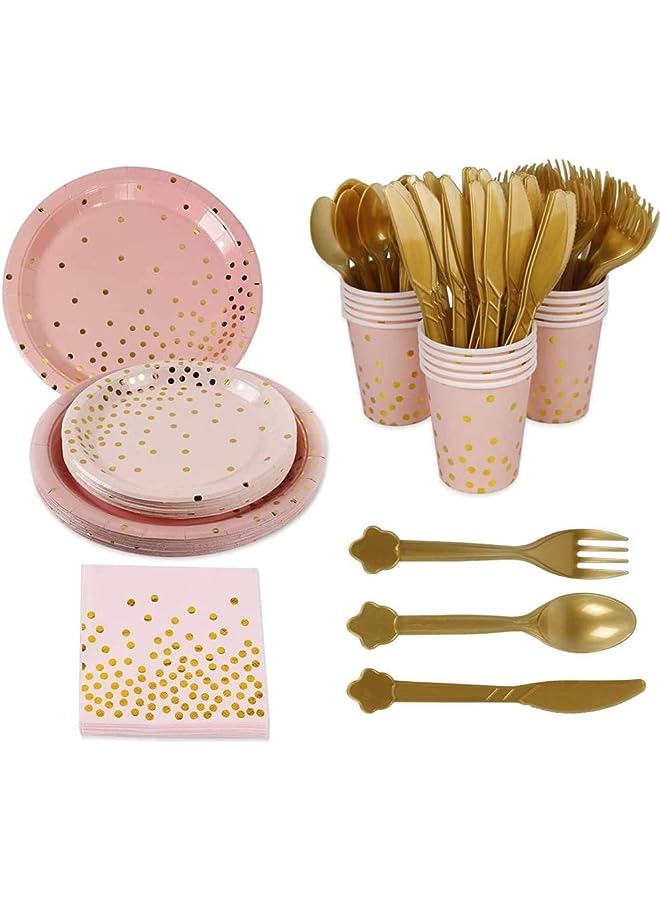 Raxoom Party Supplies Disposable Tableware - AMERTEER Paper Dinnerware, Paper Plates, Cutlery, Napkins, Cups, Cutlery(Spoons, Forks, Knives) for Wedding,birthday party, Baby Shower, Serves 24 - Image 1