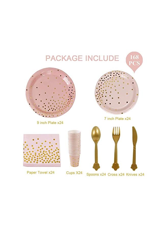 Raxoom Party Supplies Disposable Tableware - AMERTEER Paper Dinnerware, Paper Plates, Cutlery, Napkins, Cups, Cutlery(Spoons, Forks, Knives) for Wedding,birthday party, Baby Shower, Serves 24 - Image 3