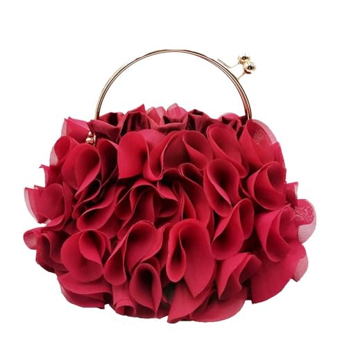 DJBM Floral Women's Evening Handbags Satin Clutch Purses for Wedding and Party Prom Handbags, Burgundy - Image 1