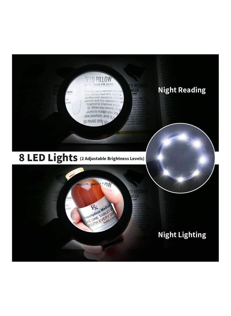Excefore 5X Handheld Magnifier Illuminated Desktop Magnifying Glasses with 8 LED Lights & Foldable Handle for Seniors and Children (White) - Image 3