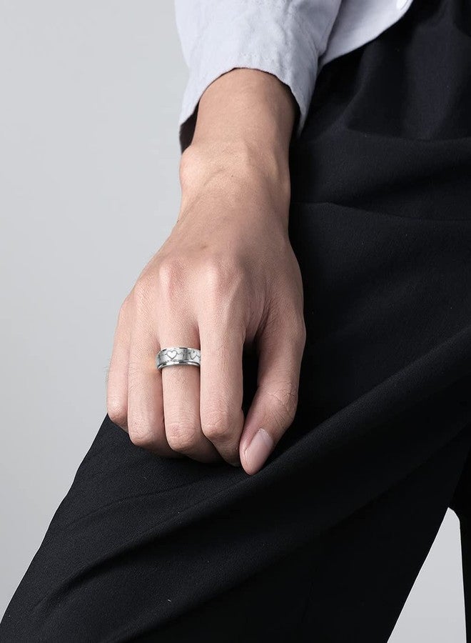 OIDIMS Heartbeat ECG Fidget Rings for Women Men Spinner Anxiety Stress Relief Stainless Steel Stacking Middle Finger Band Couple Wedding Matching Anniversary Valentine's Day Jewelry Gifts Birthday (8) - Image 2