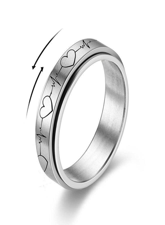 OIDIMS Heartbeat ECG Fidget Rings for Women Men Spinner Anxiety Stress Relief Stainless Steel Stacking Middle Finger Band Couple Wedding Matching Anniversary Valentine's Day Jewelry Gifts Birthday (8) - Image 1