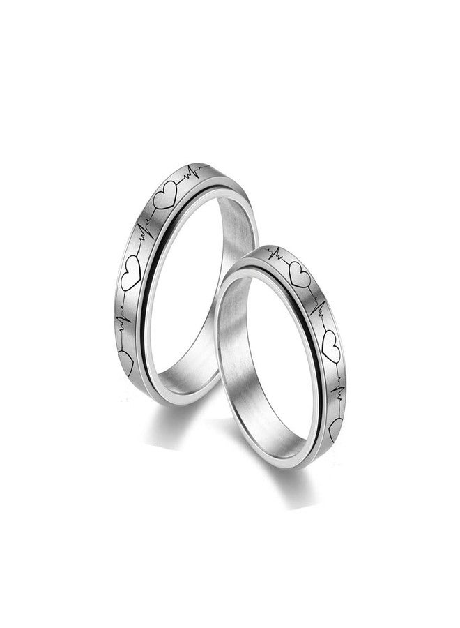 OIDIMS Heartbeat ECG Fidget Rings for Women Men Spinner Anxiety Stress Relief Stainless Steel Stacking Middle Finger Band Couple Wedding Matching Anniversary Valentine's Day Jewelry Gifts Birthday (8) - Image 3
