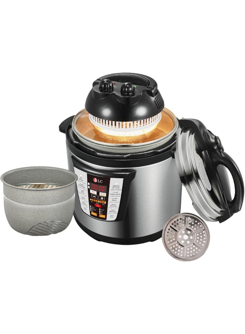 LC 2-in-1 Electric Air Fryer & Pressure Cooker 6L – 1000W Air Fryer + 800W Pressure Cooker | Digital Touch Control, LED Display, Stainless Steel Pot, Dual Lids | Healthy Fast Multi-Function Cooking - Image 1