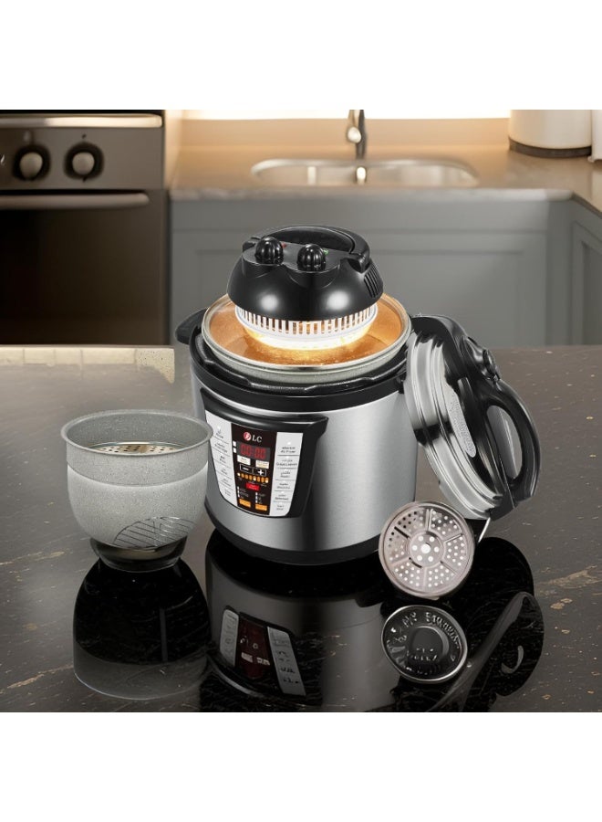 LC 2-in-1 Electric Air Fryer & Pressure Cooker 6L – 1000W Air Fryer + 800W Pressure Cooker | Digital Touch Control, LED Display, Stainless Steel Pot, Dual Lids | Healthy Fast Multi-Function Cooking - Image 2