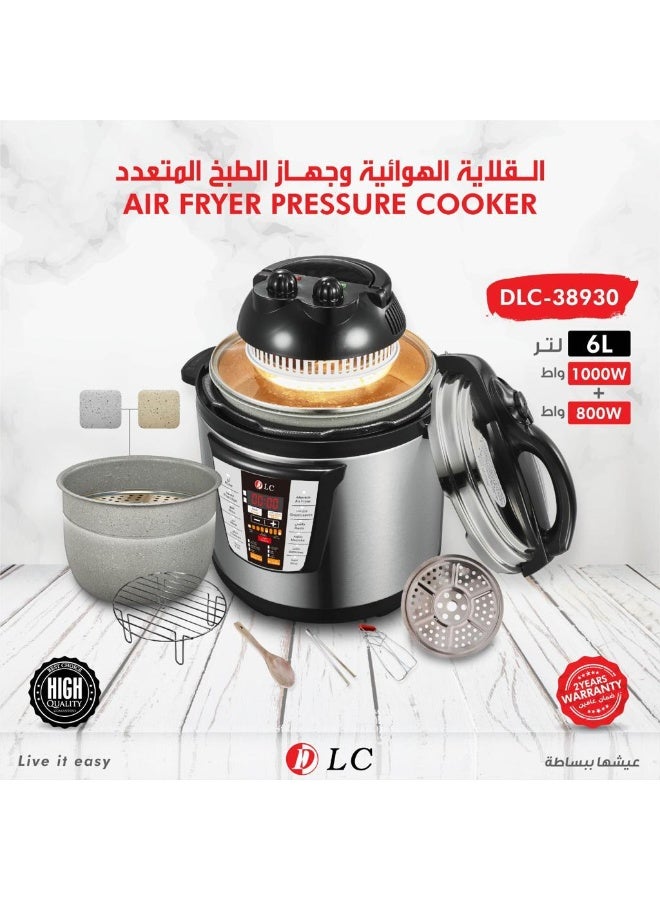LC 2-in-1 Electric Air Fryer & Pressure Cooker 6L – 1000W Air Fryer + 800W Pressure Cooker | Digital Touch Control, LED Display, Stainless Steel Pot, Dual Lids | Healthy Fast Multi-Function Cooking - Image 3