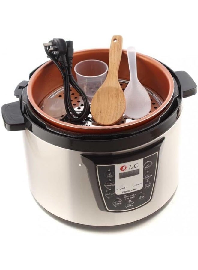 LC 2-in-1 Electric Air Fryer & Pressure Cooker 6L – 1000W Air Fryer + 800W Pressure Cooker | Digital Touch Control, LED Display, Stainless Steel Pot, Dual Lids | Healthy Fast Multi-Function Cooking - Image 5