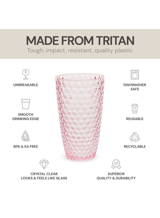 BELLAFORTE Shatterproof Tritan Plastic Tall Tumbler, Set of 4, 19oz - Laguna Beach Drinking Glasses - Unbreakable Tritan Drinking Glasses for Parties - BPA Free - Pink - Image 3
