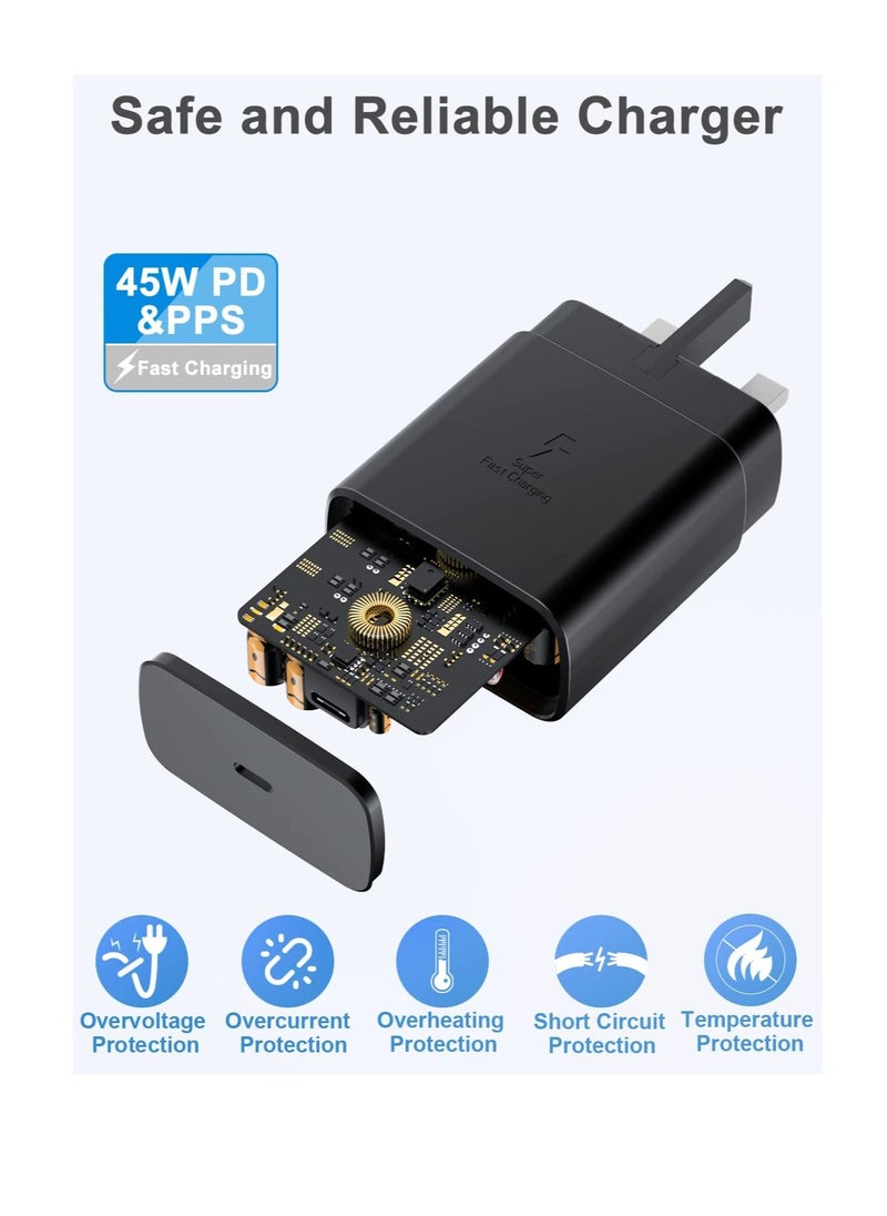 45W USB C Fast Charger Plug and Cable 1.2M PPS Type C Super-Fast Charging Plug and USB C Cable Compatible with Samsung Galaxy S24 Ultra/S24+/S23/S23+/S21+/S20/Note 20/Note 10/Tab S10/S10+/S9/S9+/S9 Ultra/S8/S7/Z Flip 6/Z Flip 5/Z Flip 4/Z Fold 6/Z Fold 5/Z Fold 4