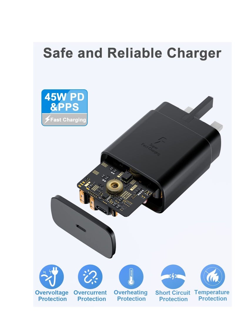 45W USB C Fast Charger Plug and Cable 1.2M PPS Type C Super-Fast Charging Plug and USB C Cable Compatible with Samsung Galaxy S24 Ultra/S24+/S23/S23+/S21+/S20/Note 20/Note 10/Tab S10/S10+/S9/S9+/S9 Ultra/S8/S7/Z Flip 6/Z Flip 5/Z Flip 4/Z Fold 6/Z Fold 5/Z Fold 4