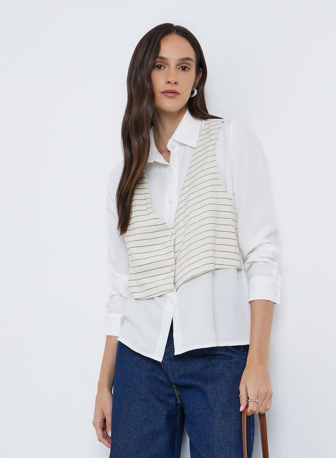 Styli Layered Striped Long Sleeve Buttoned Shirt - Image 1