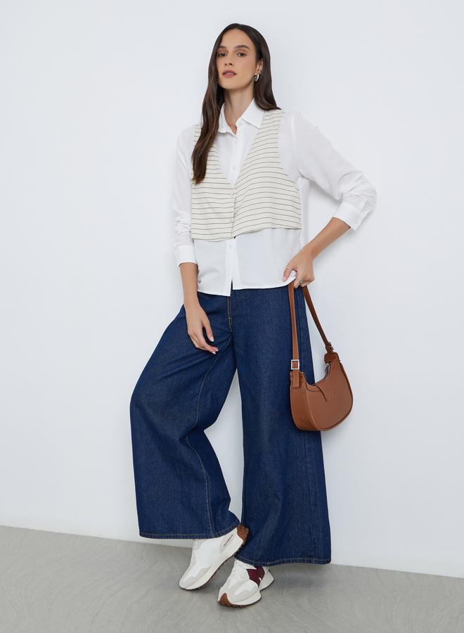 Styli Layered Striped Long Sleeve Buttoned Shirt - Image 2