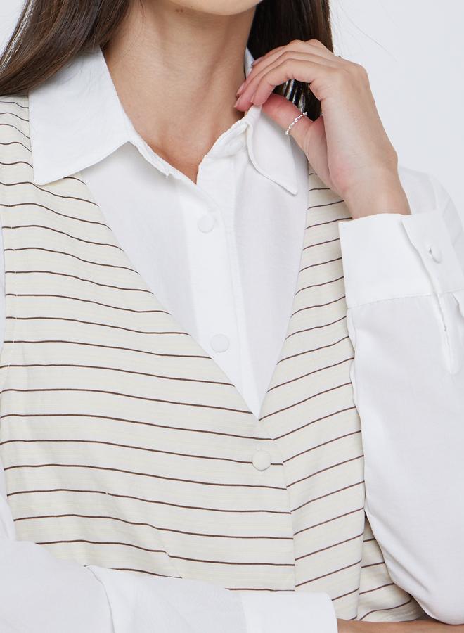 Styli Layered Striped Long Sleeve Buttoned Shirt - Image 3