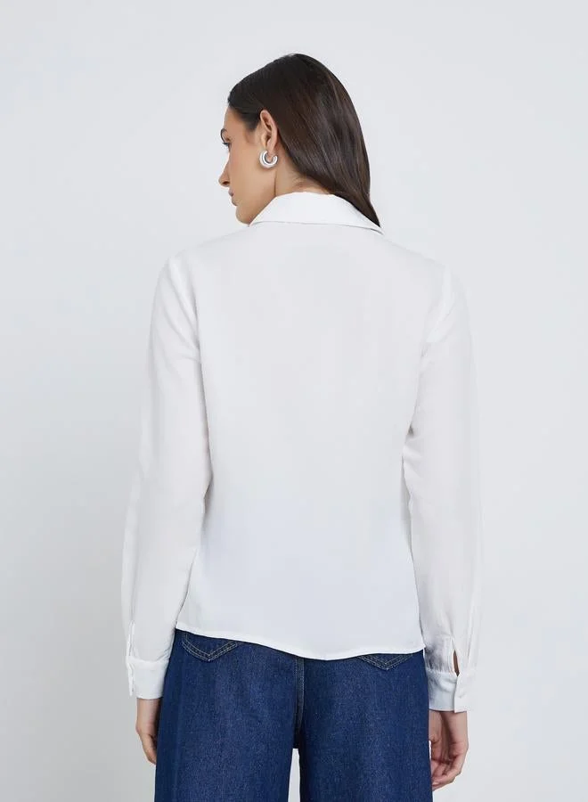 Styli Cream Styli Layered Striped Long Sleeve Buttoned Shirt for Women | Best Price UAE