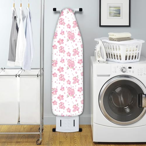 Cliduli Extra Thick Ironing Board Cover and Pad, Cherry Blossoms 15x54 Ironing Board Cover, Resist Scorching and Staining,Elastic Edges,Pink Floral Leaves Spring Flower White - Image 5