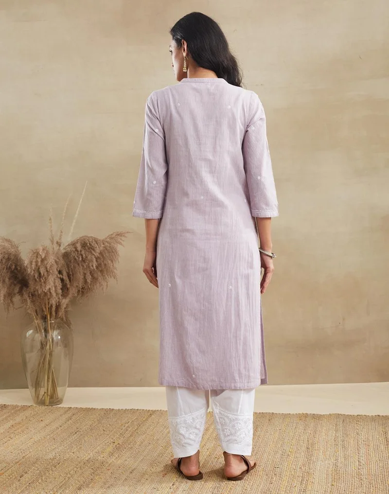 Fabindia  Purple Cotton Chikankari Long Kurta for Women | Best Price UAE