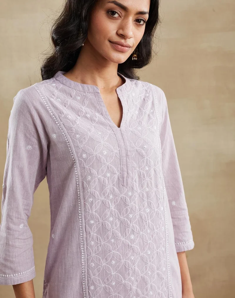 Fabindia  Purple Cotton Chikankari Long Kurta for Women | Best Price UAE