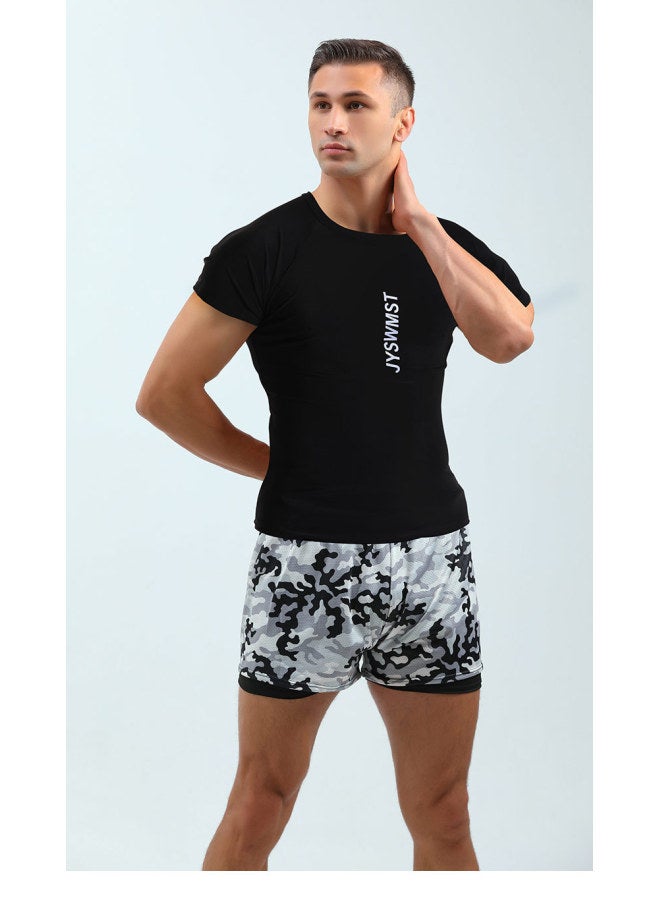 Loquat Swimwear Men's Professional Anti-embarrassment Large Size Loose Double-layer Swimming Trunks Sunscreen Hot Spring Full Body Men's Swimwear Suit-Color:80818+812 Camouflage Suit- - Image 1