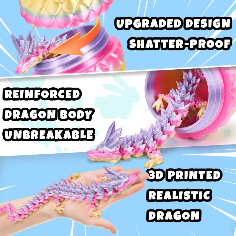 YILCER 3D Printed Dragon Easter Egg, Mystery Crystal Articulated Dragon Fidget Toys, Surprise Prefilled Easter Egg Filled with Toy - Basket Essentials Stuffers for Kids Girls Boys (Random Candy Colors) - Image 3
