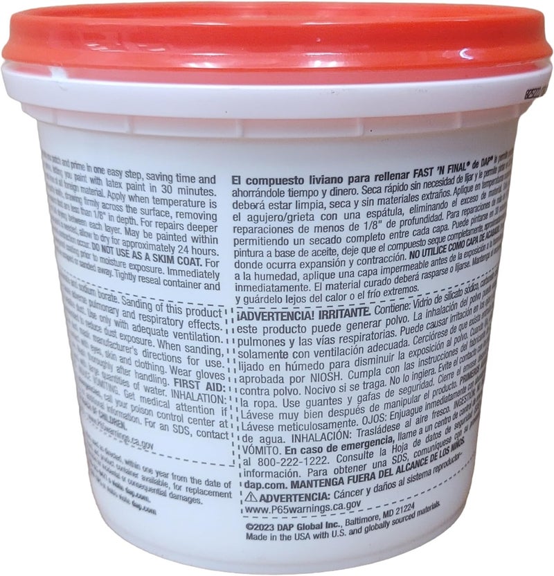 Dap Fast 'N Final Ready to Use White Lightweight Spackling Compound 1 qt. - Image 4