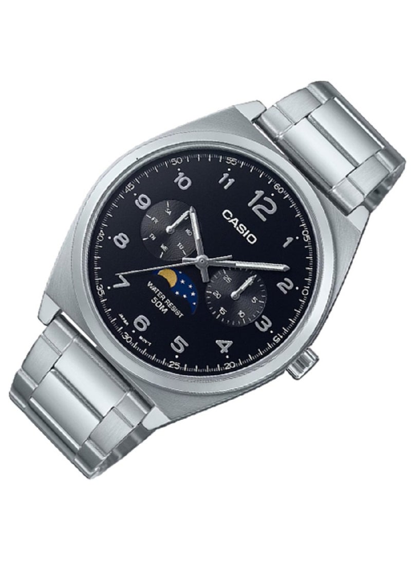 Casio MEN Watch Fashion and classic design lunar multiple inset dials Black Dial Stainless Steel Band MTP-M300D-1AVDF - Image 2