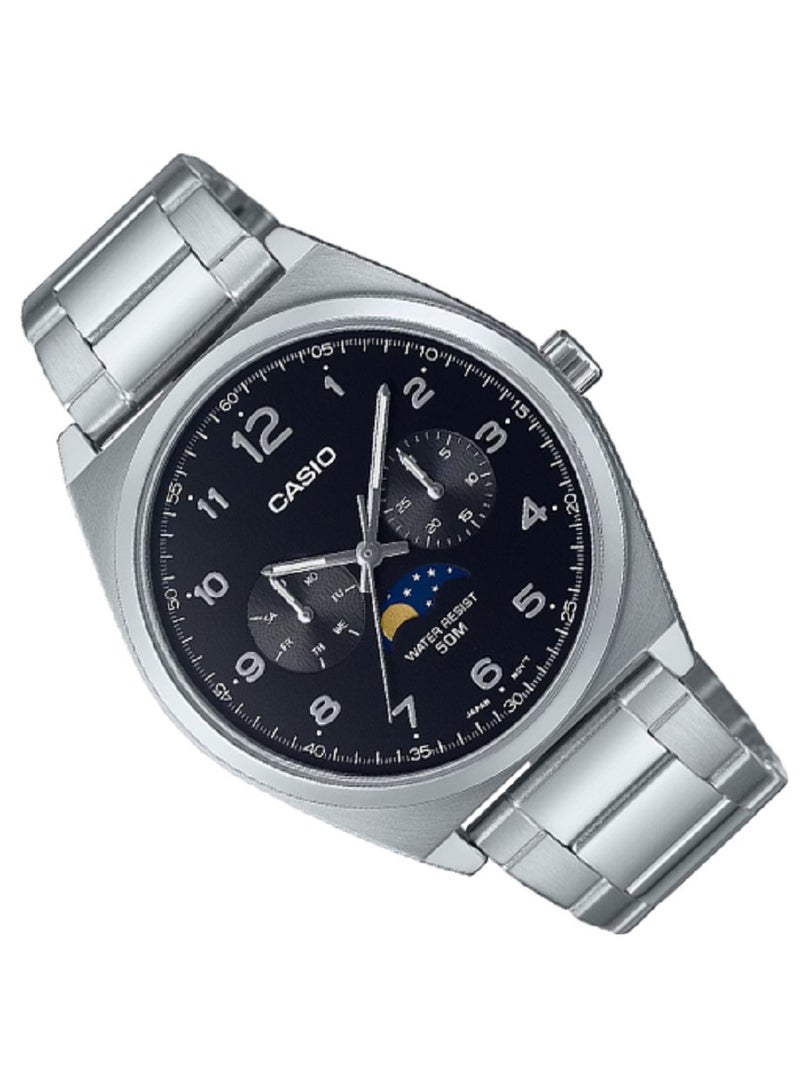 Casio MEN Watch Fashion and classic design lunar multiple inset dials Black Dial Stainless Steel Band MTP-M300D-1AVDF - Image 3