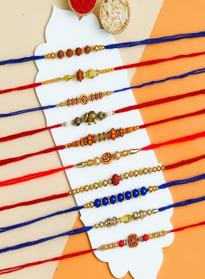 Onlinch Traditional Rakhi Combo for Brother | Krishna, Rudraksha & Beaded Rakhi with Roli & Rice (pack of 10) - Image 3