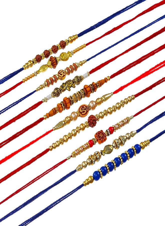 Onlinch Traditional Rakhi Combo for Brother | Krishna, Rudraksha & Beaded Rakhi with Roli & Rice (pack of 10) - Image 2