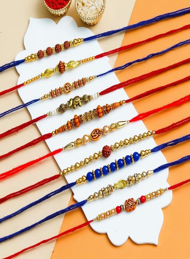 Onlinch Traditional Rakhi Combo for Brother | Krishna, Rudraksha & Beaded Rakhi with Roli & Rice (pack of 10) - Image 4
