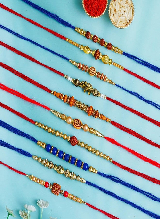 Onlinch Traditional Rakhi Combo for Brother | Krishna, Rudraksha & Beaded Rakhi with Roli & Rice (pack of 10) - Image 5