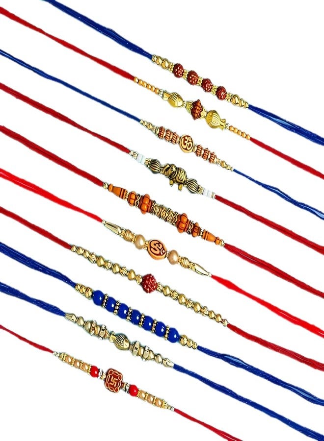 Onlinch Traditional Rakhi Combo for Brother | Krishna, Rudraksha & Beaded Rakhi with Roli & Rice (pack of 10) - Image 1