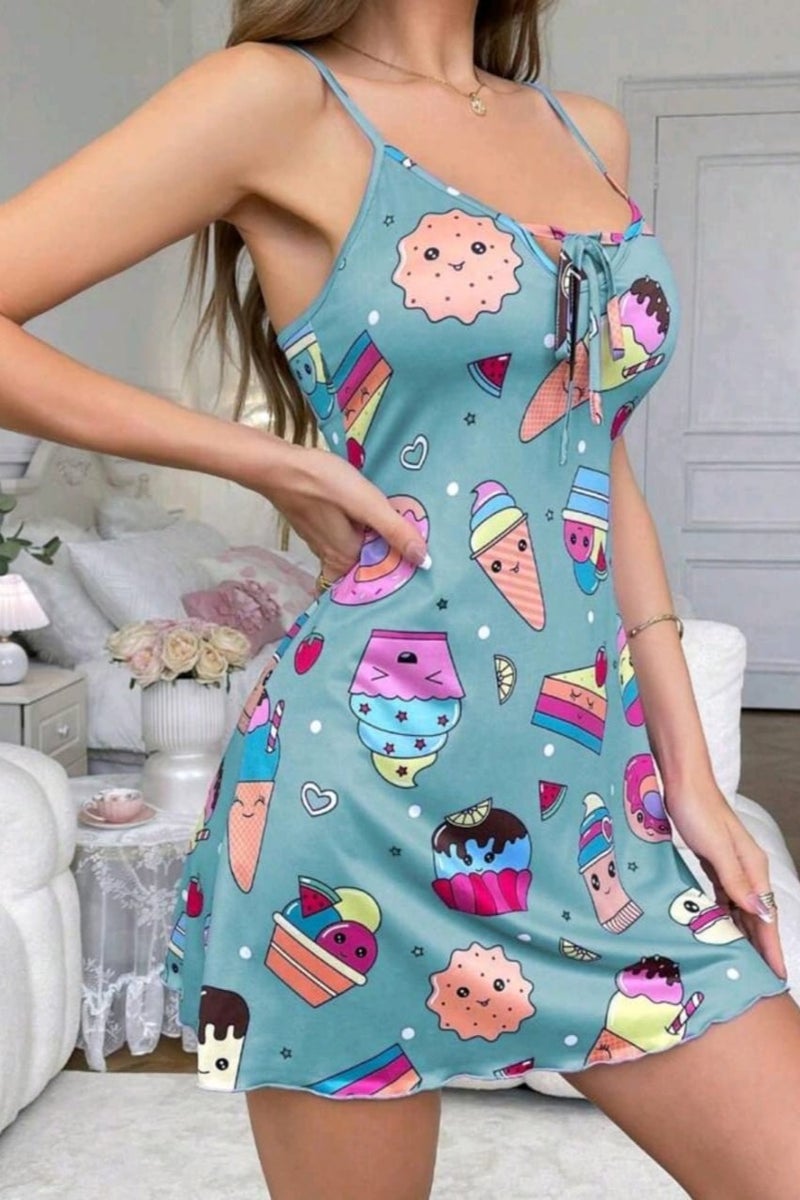 Shein Women's Spaghetti Strap Backless Allover Print Tie-Waist Nightdress SHEIN - Image 3