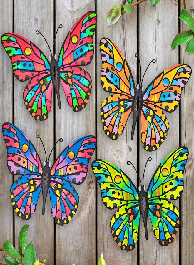 Daogtc 4 Pack Outdoor Butterfly Wall Decor - 9.6 inches Metal Butterfly Wall Art Decorartion for Yard Fence Garden Patio Balcony,Gift Idea for Family Friends(4 Pack) - Image 1