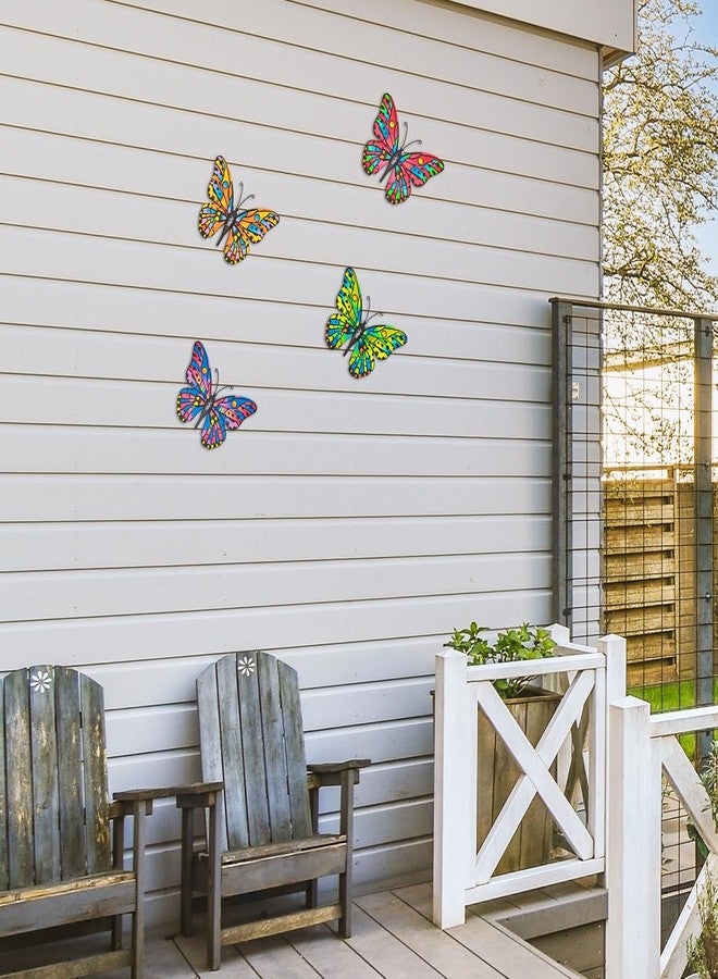 Daogtc 4 Pack Outdoor Butterfly Wall Decor - 9.6 inches Metal Butterfly Wall Art Decorartion for Yard Fence Garden Patio Balcony,Gift Idea for Family Friends(4 Pack) - Image 3